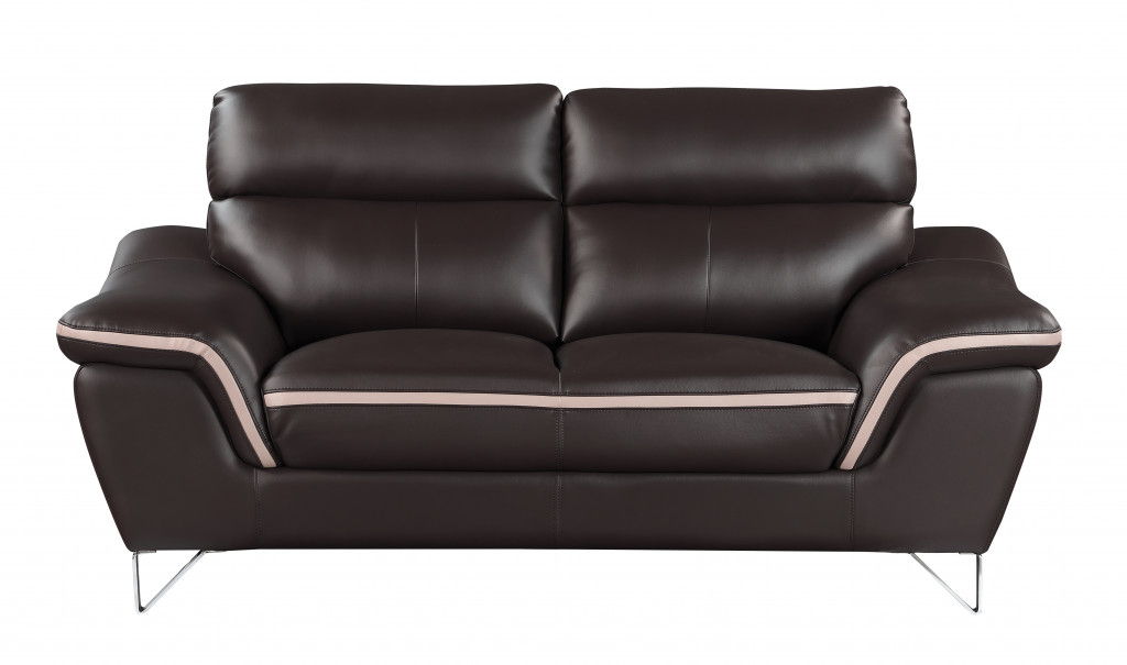 Love Seat Faux Leather - Silver / Brown