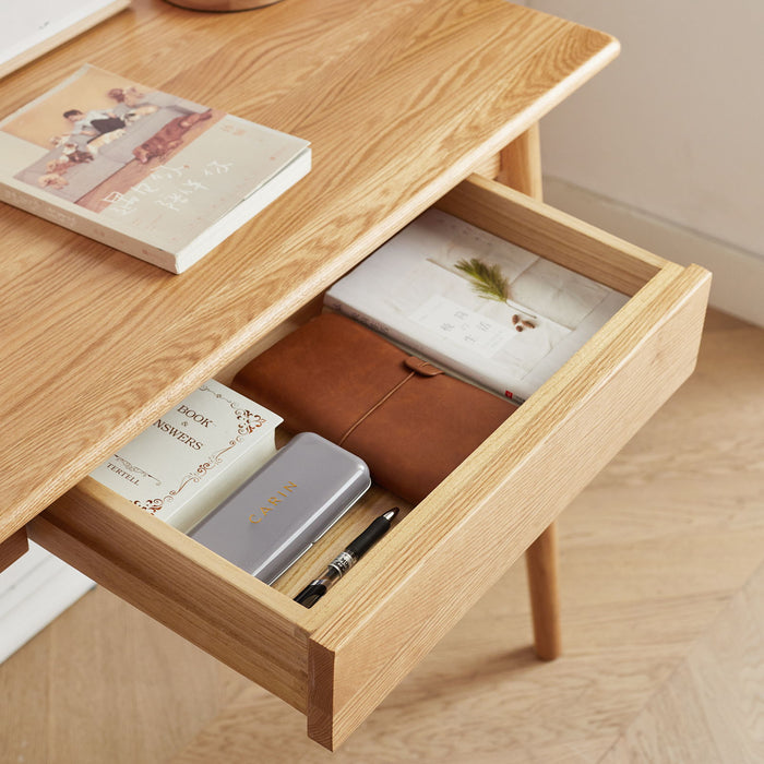 Computer Study, Work Desk Dressing Table Slim With Drawer - Oak Natural