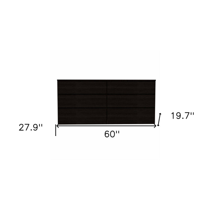 Six Drawer, Double Dresser - Black