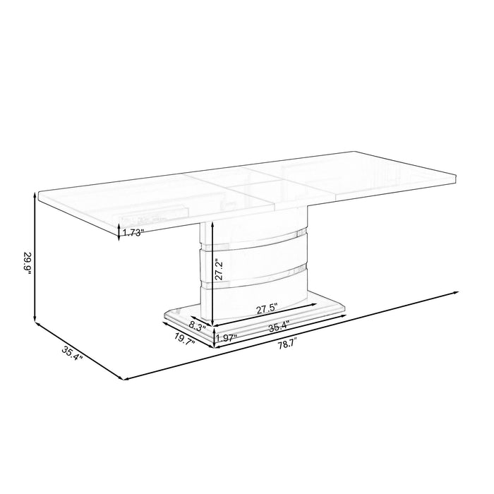 Expandable Glass Top Table With Butterfly Leaf, MDF Base With Stainless Steel - White