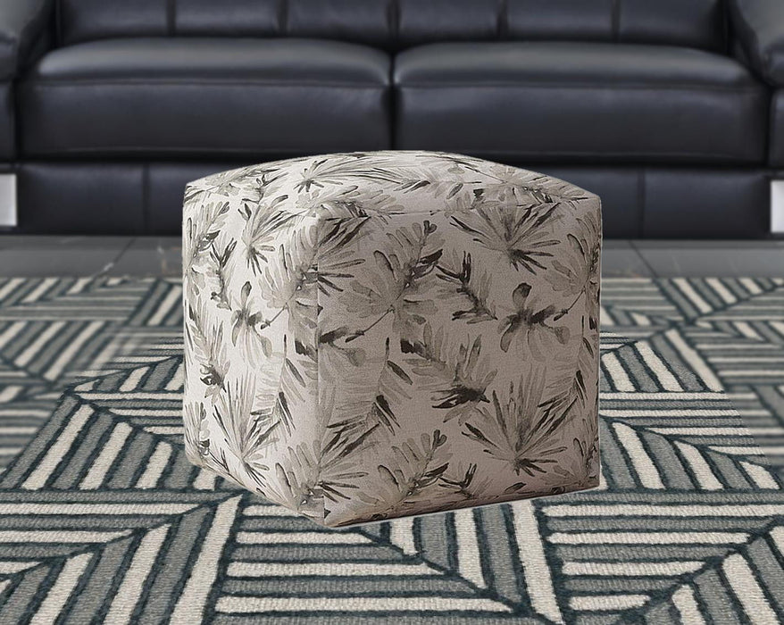 Cotton Floral Pouf Cover - Beige