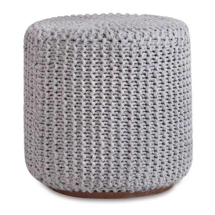 Cotton Blend Round Pouf Ottoman - Light Gray