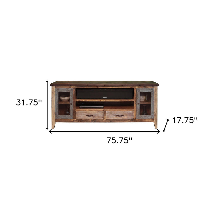 Wood Cabinet Enclosed Storage Distressed, TV Stand - Brown