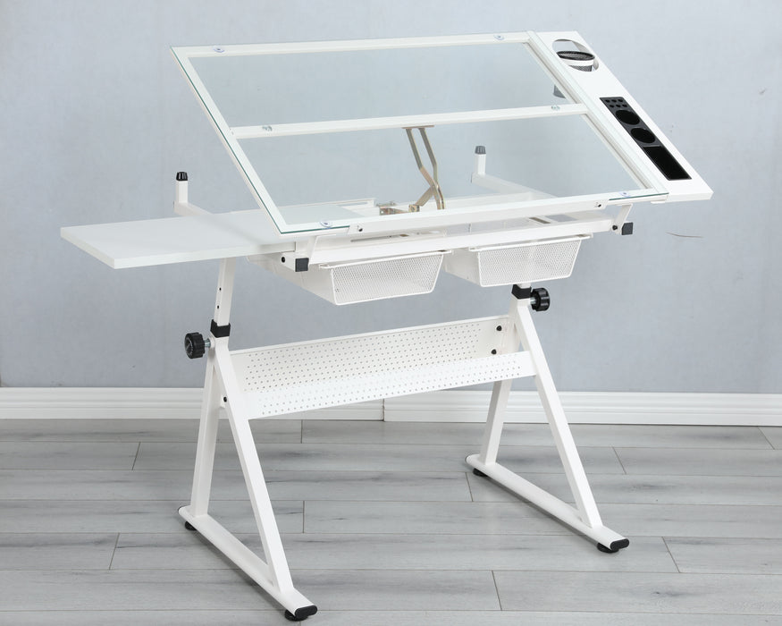 Adjustable Tempered Glass Drafting Printing Table With Chair