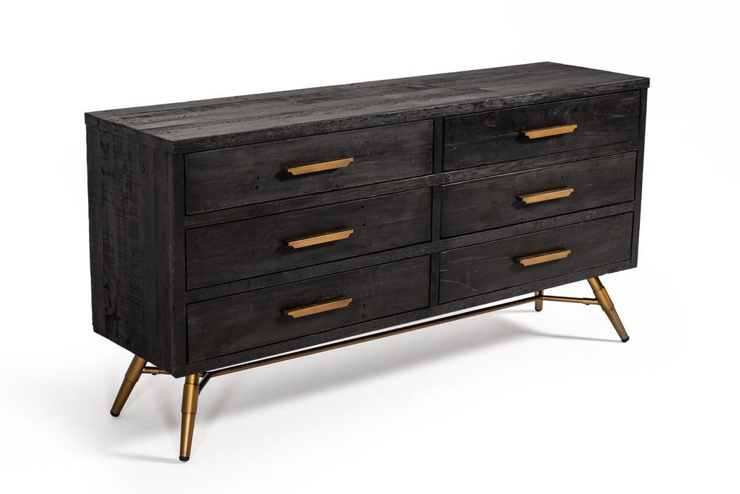 Solid Wood 6 Drawer Double Dresser - Dark Brown