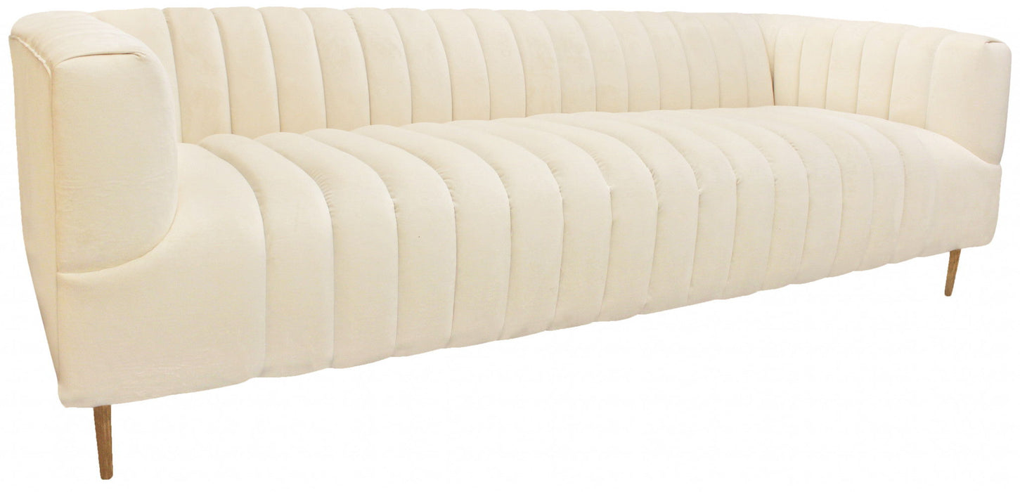 Velvet Sofa And Toss Pillows With Gold Legs - Ivory