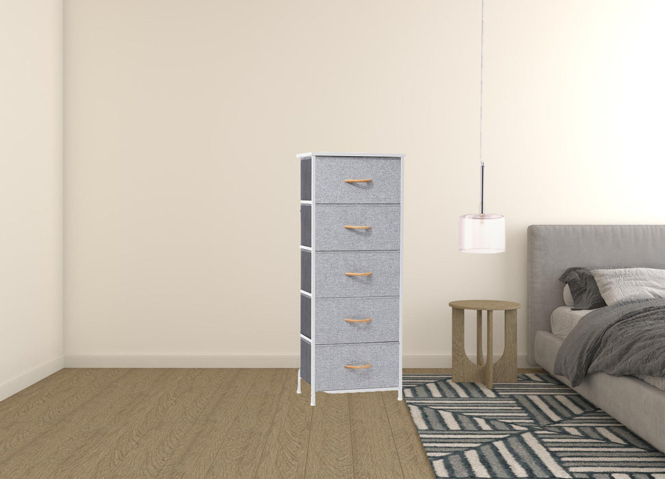 Steel And Fabric Five Drawer Chest - Gray / White