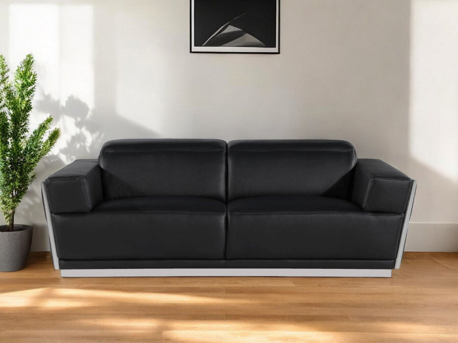 Leather Sofa - Black / Silver