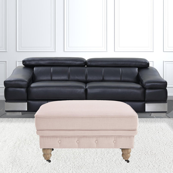 Linen And Natural Rolling Tufted Cocktail Ottoman - Pink