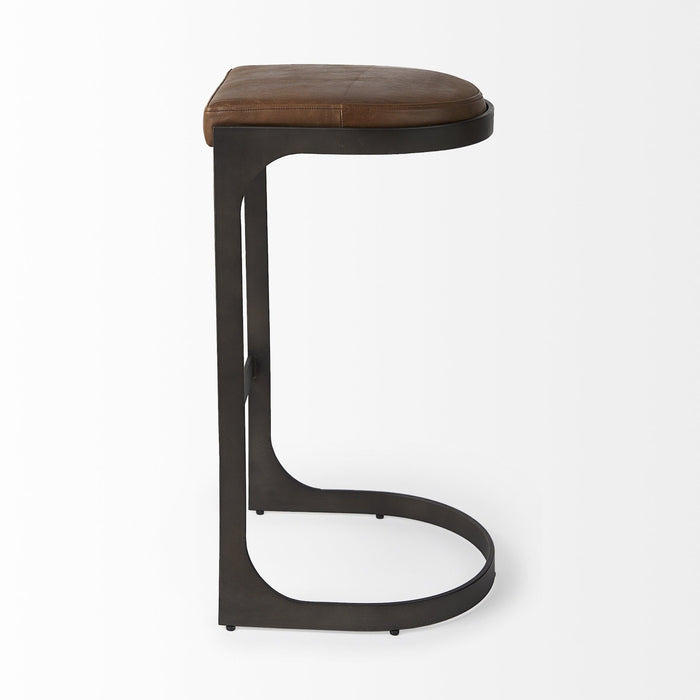 Medium Iron Backless Bar Chair - Brown