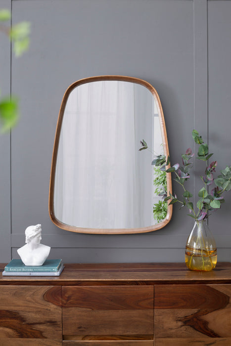 Irrgeular Mirror With Wood Frame, Wall Mirror For Living Room, Bathroom Entryway - Brown