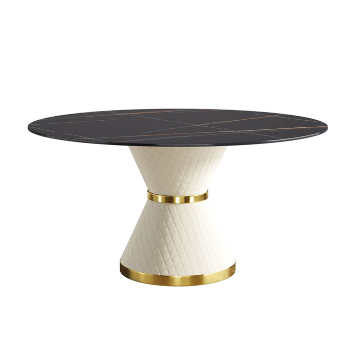 59.05" Modern Artificial Stone Round Carbon Steel Base Dining Table, Can Accommodate 6 People - Black / White