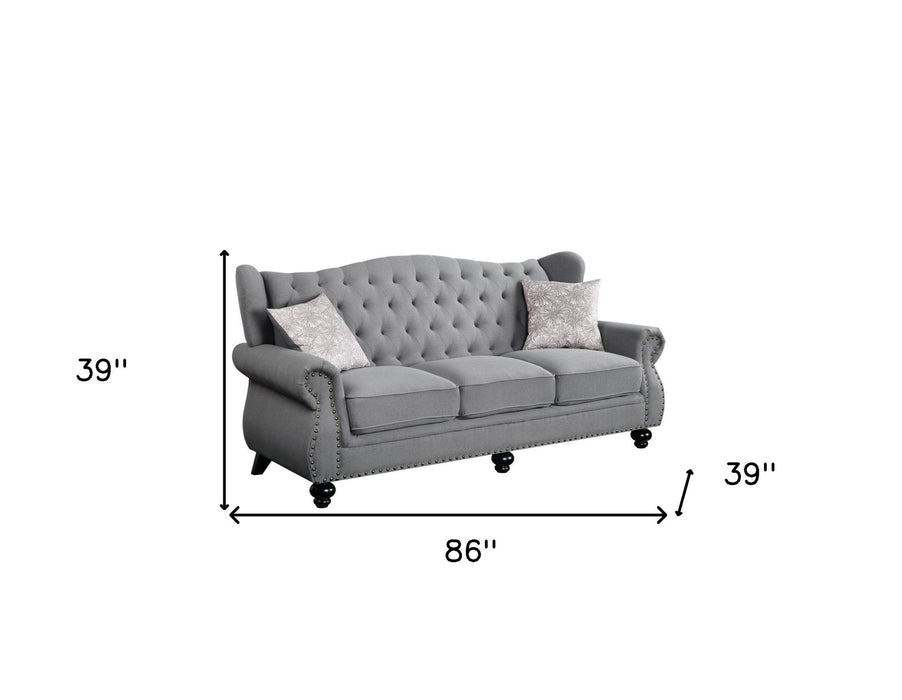 Sofa And Toss Pillows With Black Legs - Gray