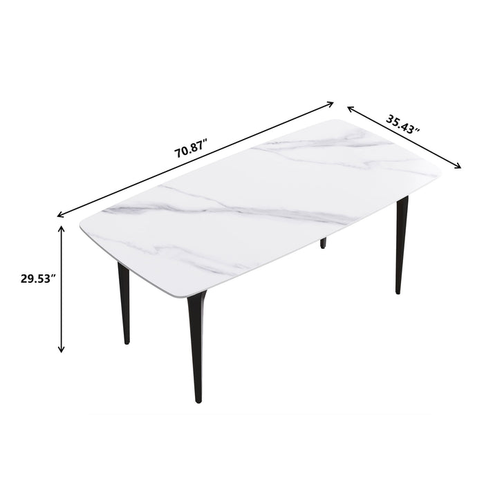 70.87" Modern Artificial Stone Curved Black Metal Leg Dining Table, Can Accommodate 6-8 People - White / Black