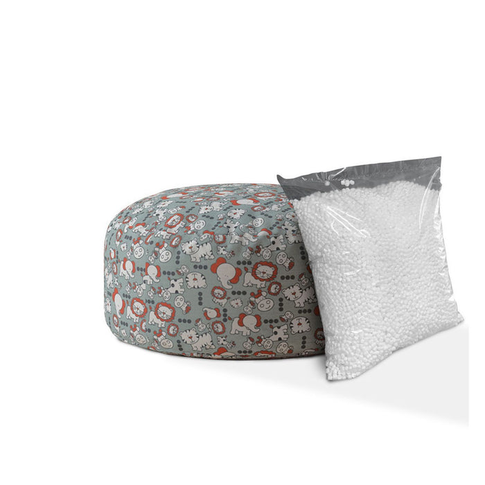 Cotton Round Animal Print Pouf Cover - Gray / White