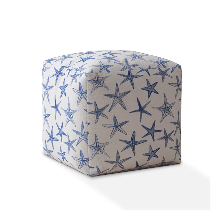 Canvas Stars Pouf Ottoman - Blue / White