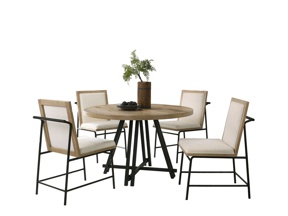 Tate - Round Dining Table With Cream Color Upholstered Chairs (Set of 5) - Oak Finish