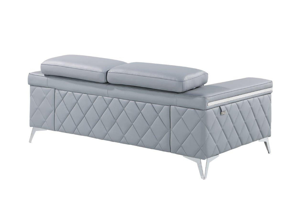 Metallic Leather Loveseat - Light Blue / Silver