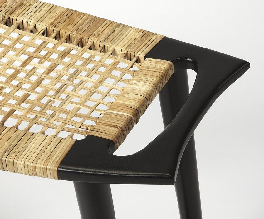 Cane Woven Stool - Black And Natural