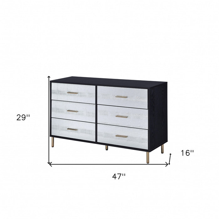 Silver And Gold Faux Croc Design Six Drawer Double Dresser - Black