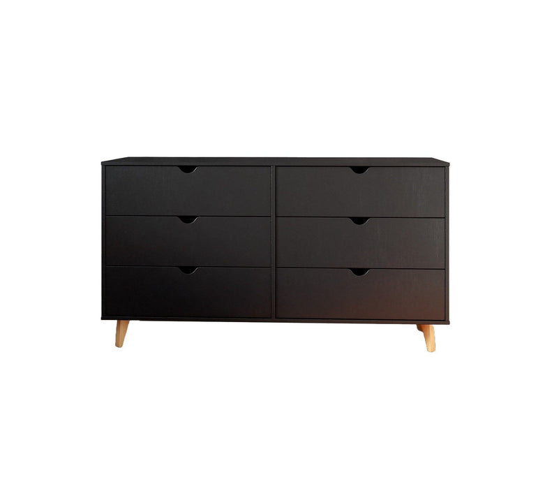 Scoop Handle Six Drawer Double Dresser - Black