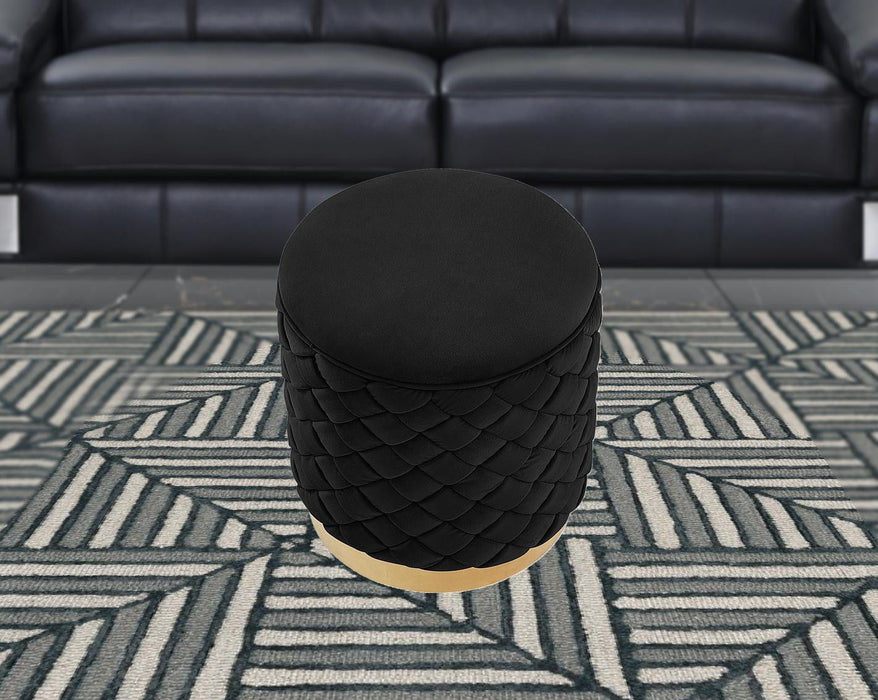 Velvet Round Ottoman - Black / Gold