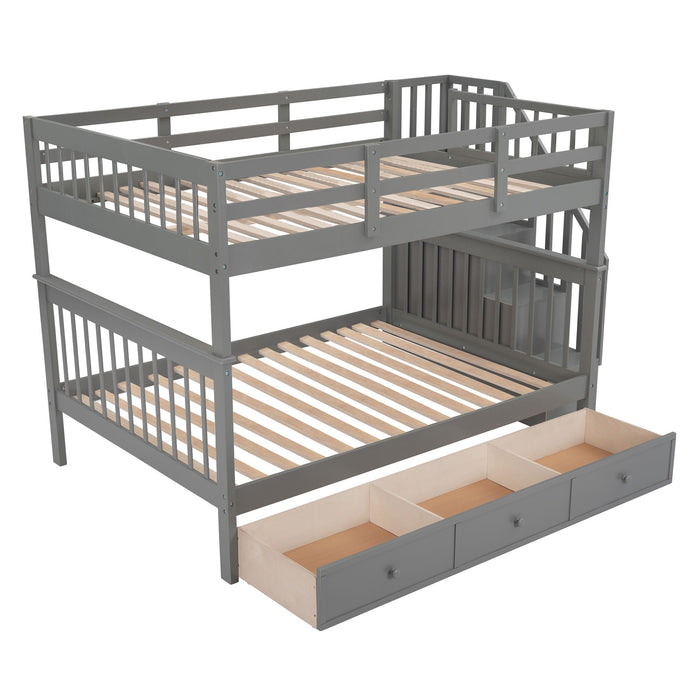 Stairway Bunk Bed With Drawer, Storage And Guard Rail For Bedroom