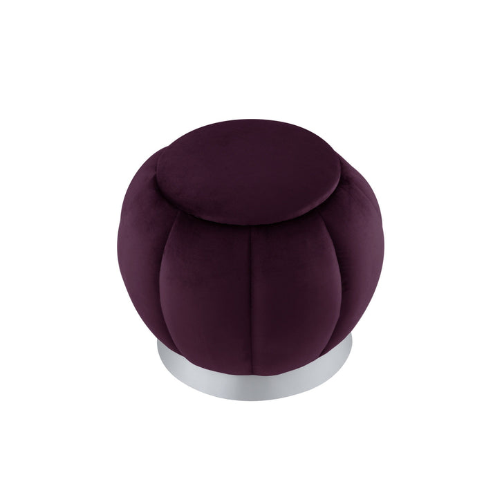 Velvet Round Ottoman - Purple / Silver