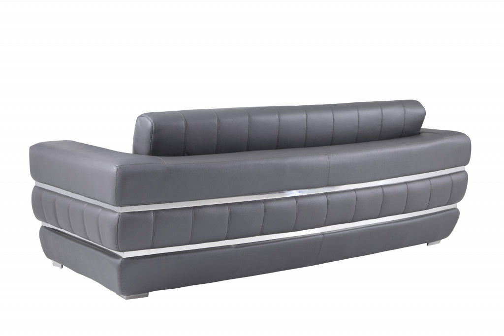 Italian Leather Sofa With Silver Legs - Dark Gray