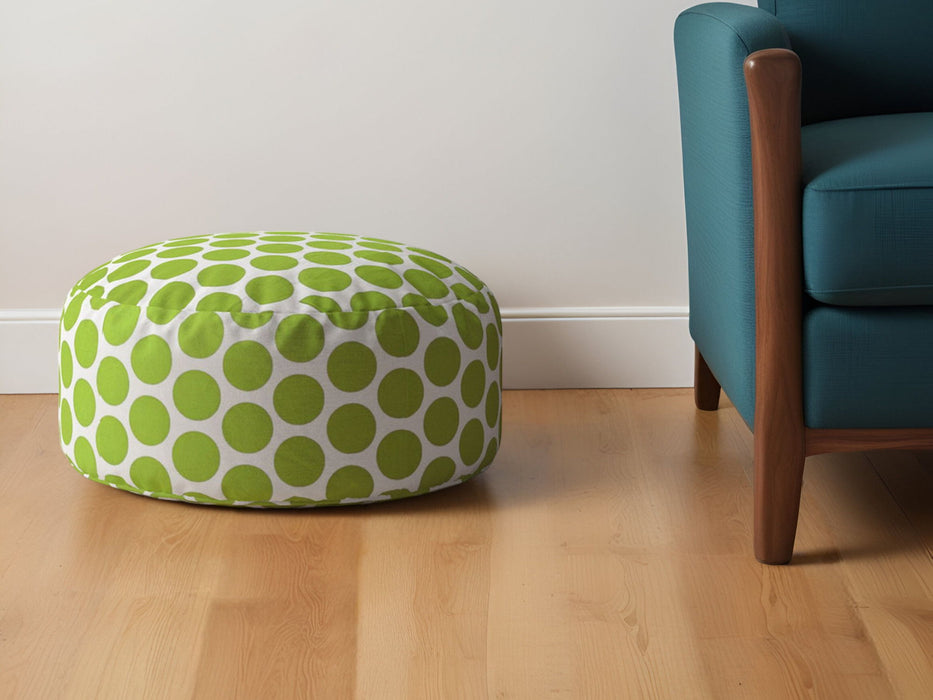 Cotton Round Polka Dots Pouf Ottoman - Green / White