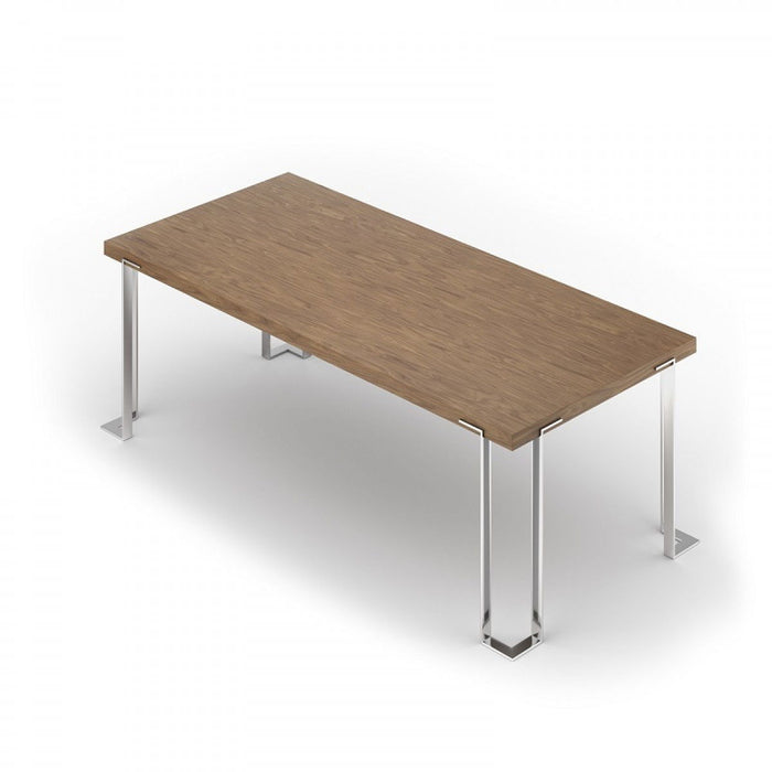 Rectangular And Stainless Steel Dining Table - Walnut And Chrome