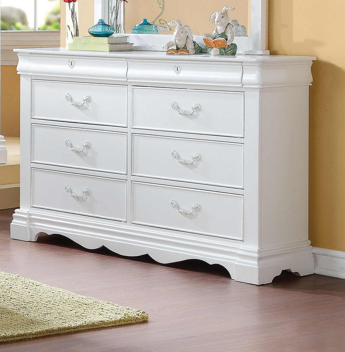 Wood Eight Drawer Double Dresser - White