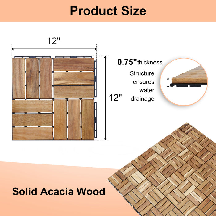 Interlocking Deck Tiles Checker Pattern, Square Acacia Hardwood Outdoor Flooring For Patio, Bancony, Pool Side