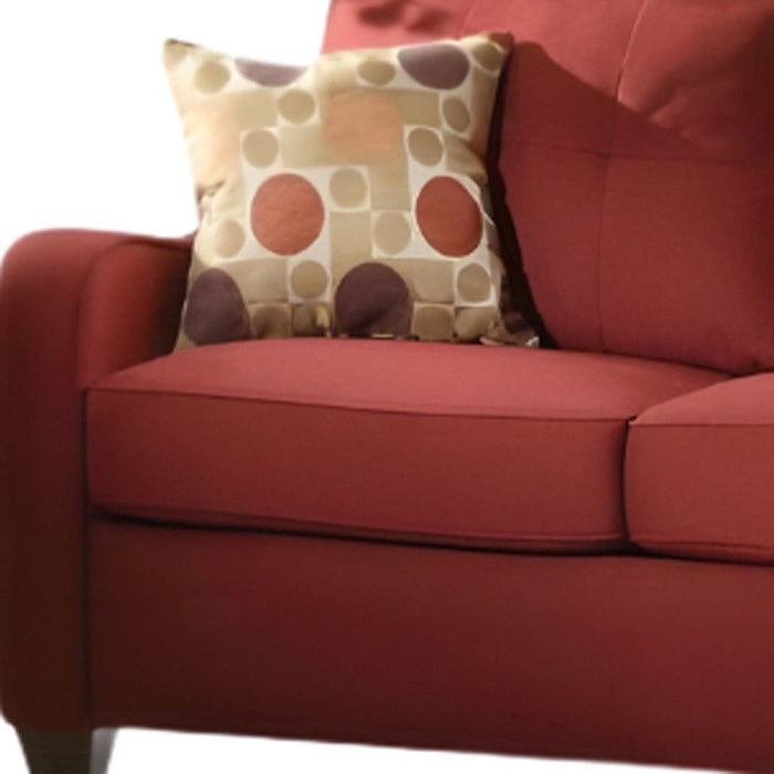 Linen Sofa And Toss Pillows With Chocolate Legs - Red