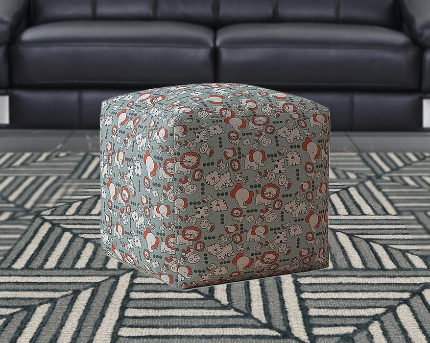 Cotton Animal Print Pouf Cover - Gray / White