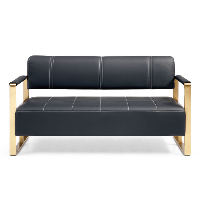 Modern Upholstery Accent Loveseat Sofa For Living Room 2 Seater With Golden Metal Arms