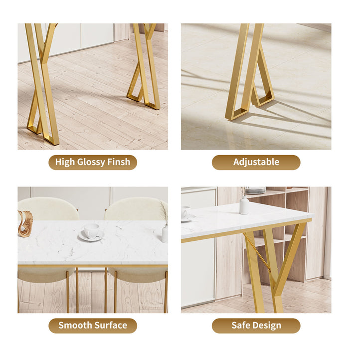 Modern High Bar Table With Double Pedestal - White / Gold