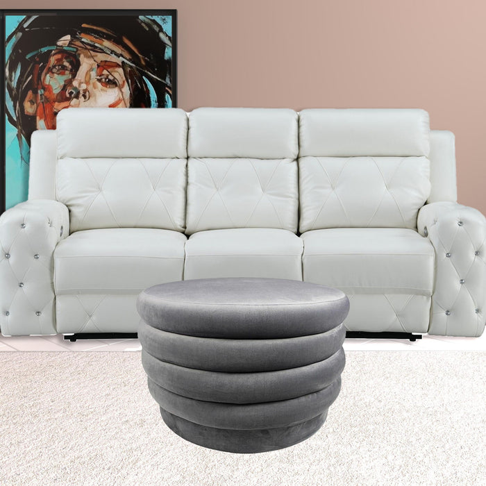 Round Velvet Tufted Cocktail Ottoman - Gray