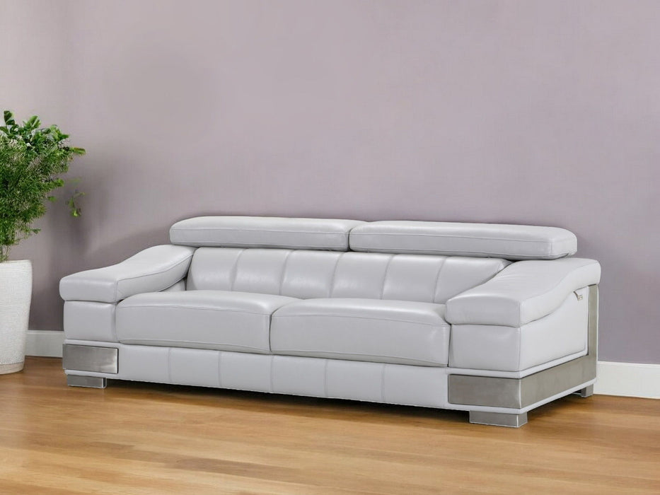 Silver Legs Italian Leather Sofa - Light Gray