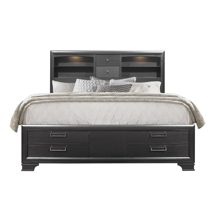 Solid Wood King Eight Drawers Bed - Gray