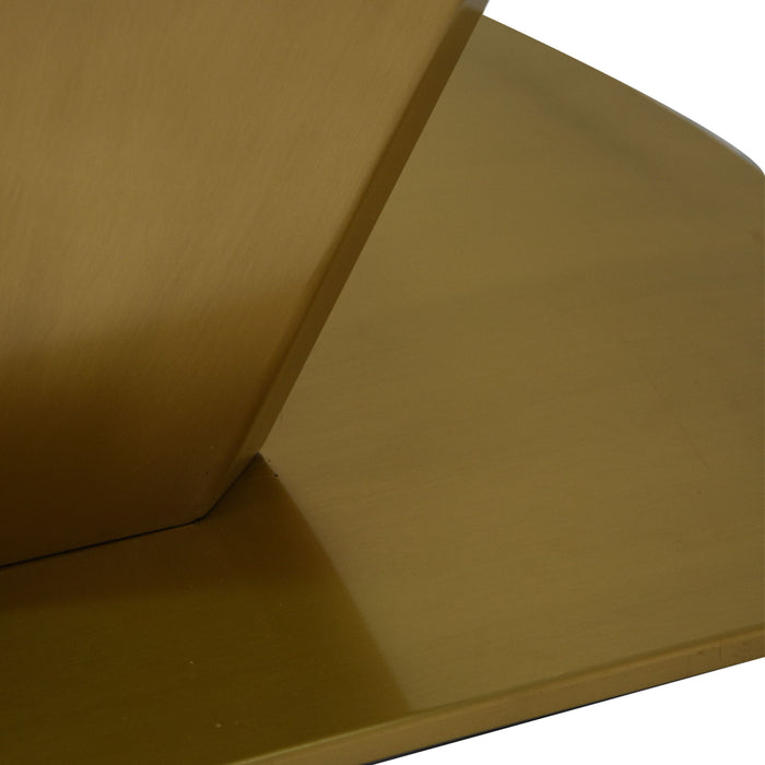 70.84" Modern Artificial Stone Panel V-Shaped Metal Legs, Can Accommodate 6-8 People - White / Gold