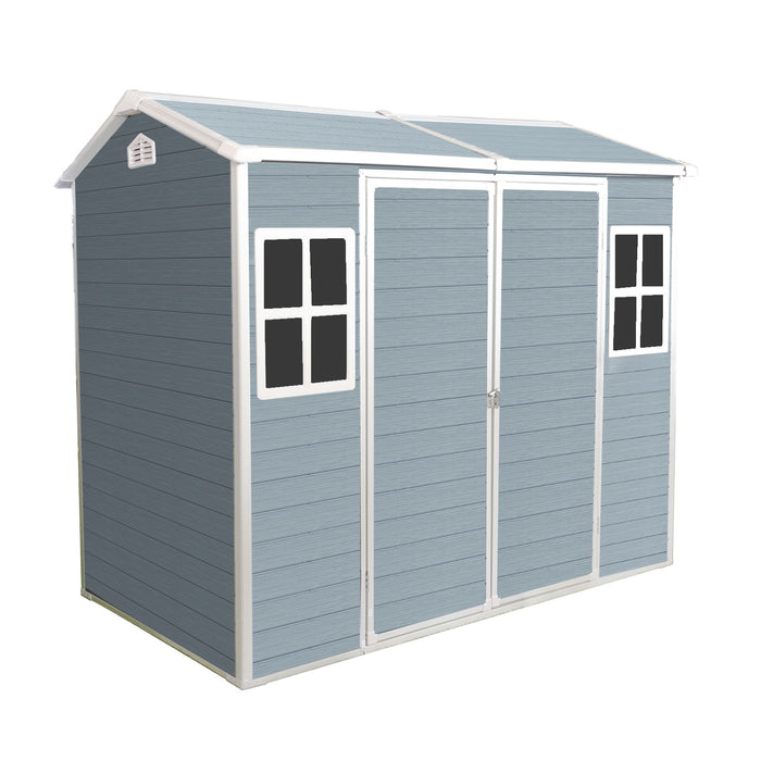 Resin Outdoor Storage Shed With Two - Window And Double - Door, Plastic Shed With Floor For Gargen, Patio, Yard, Lawn