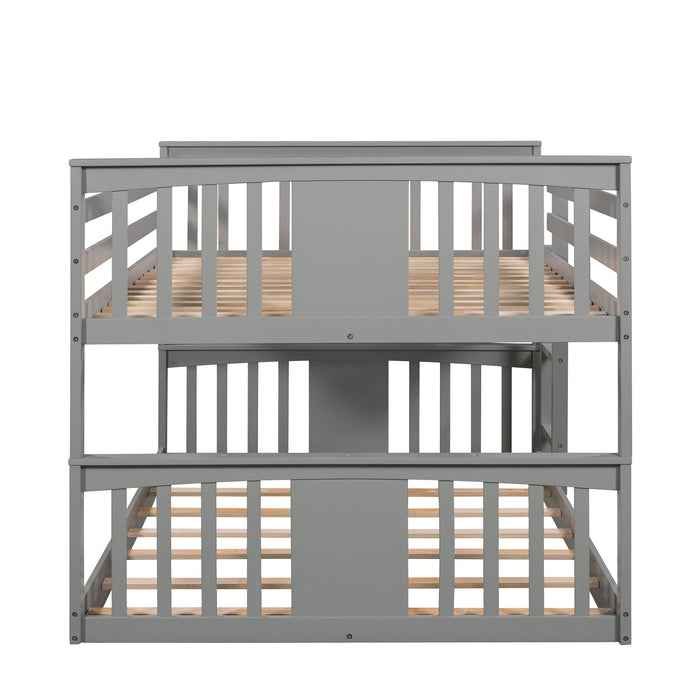 Full Over Full Bunk Bed With Ladder - Gray