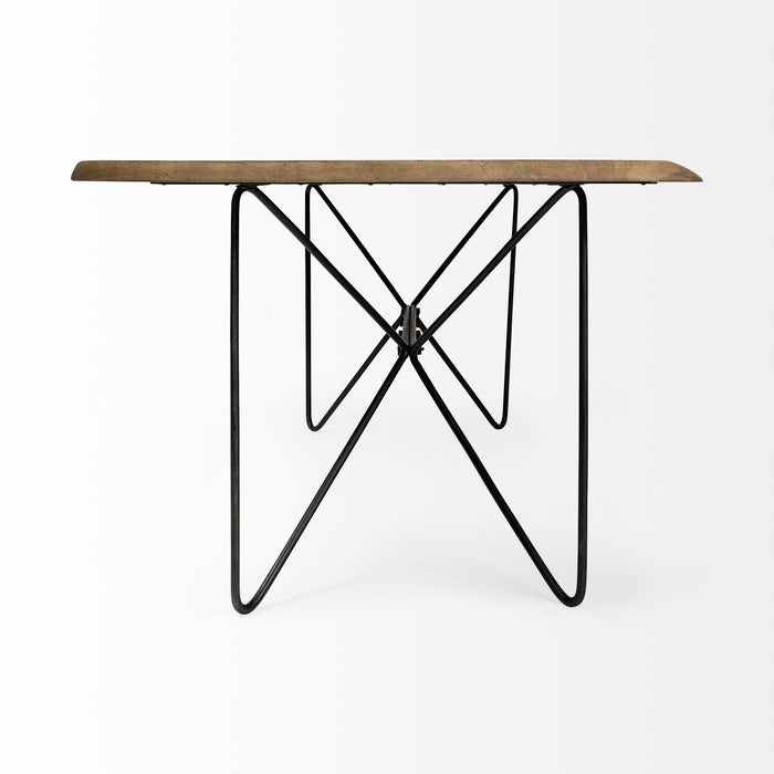 Solid Wood And Metal Dining Table - Brown / Black