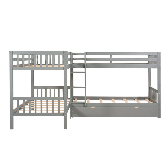 Twin L-Shaped Bunk Bed With Drawers - Gray