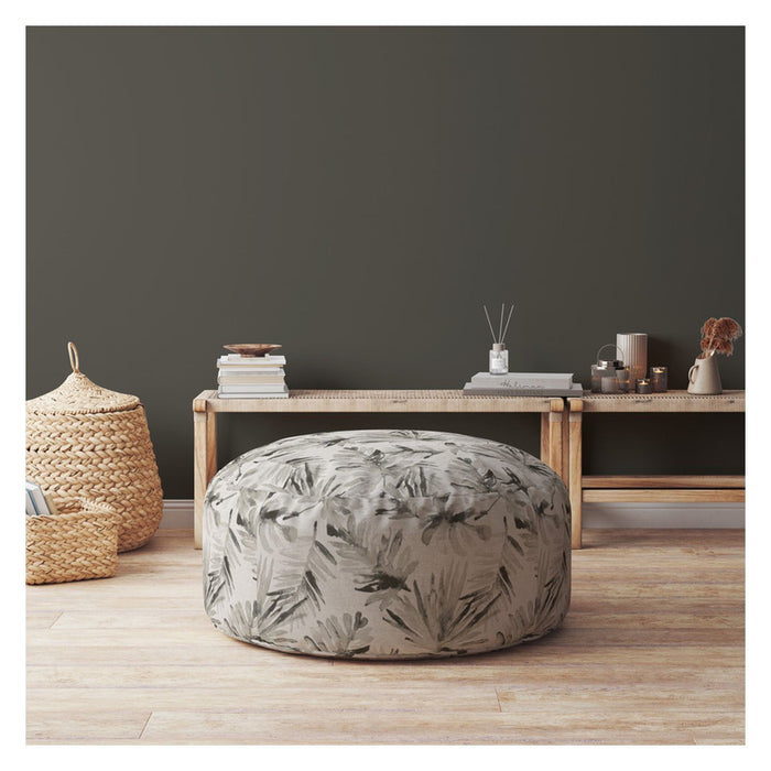 Cotton Round Floral Pouf Cover - Beige