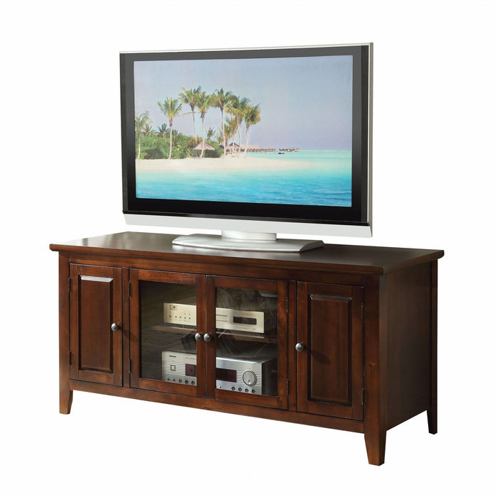 Wood Glass TV Stand For Flat Screen Tvs Up To 60' - Chocolate