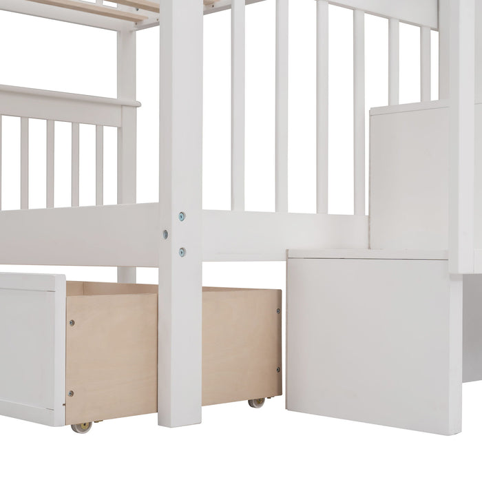 Stairway Bunk Bed With Drawer, Storage And Guard Rail For Bedroom