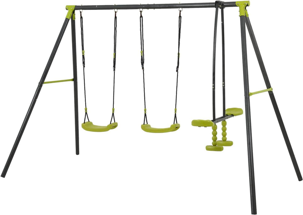 Xns008 Interesting Triple Children Metal Safe Swing Set 440Lbs For Outdoor Playground Three Seat Swing For Age 3+ - Green / Black