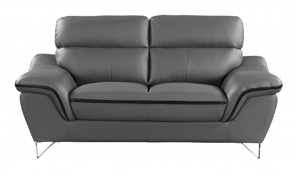 Silver Legs Leather Sofa - Gray